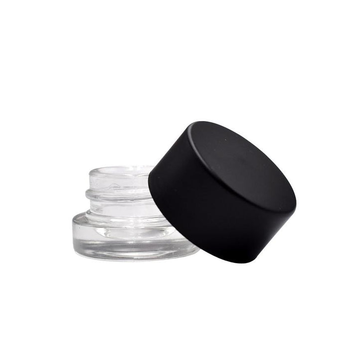 5ml Clear Round Glass Concentrate Jar – Black Cap – (250 Count)-Concentrate Containers and Accessories