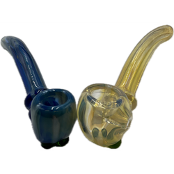 6" Clear Glass Dot Art Sherlock Hand Pipe - Design May Vary - (1 Count)-Hand Glass, Rigs, & Bubblers