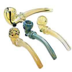 6" Clear Glass Dot Art Sherlock Hand Pipe - Design May Vary - (1 Count)-Hand Glass, Rigs, & Bubblers