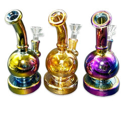6" Elector Plated Ball Shaped Water Bubbler - Design May Vary - (1 Count)-Hand Glass, Rigs, & Bubblers