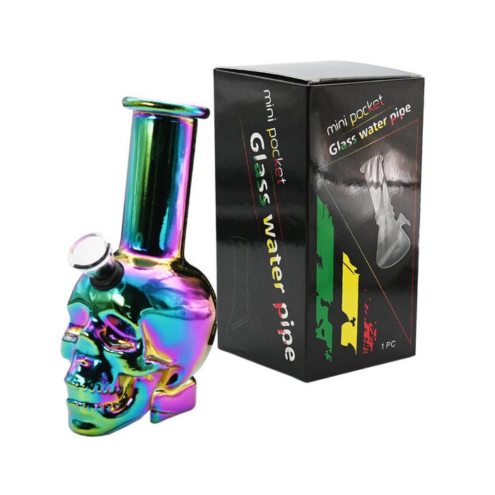 6" Electro Mini Skull Glass Water Pipe - Color & Design May Vary - (1 Count)-Hand Pipes, Rigs, & Bubblers