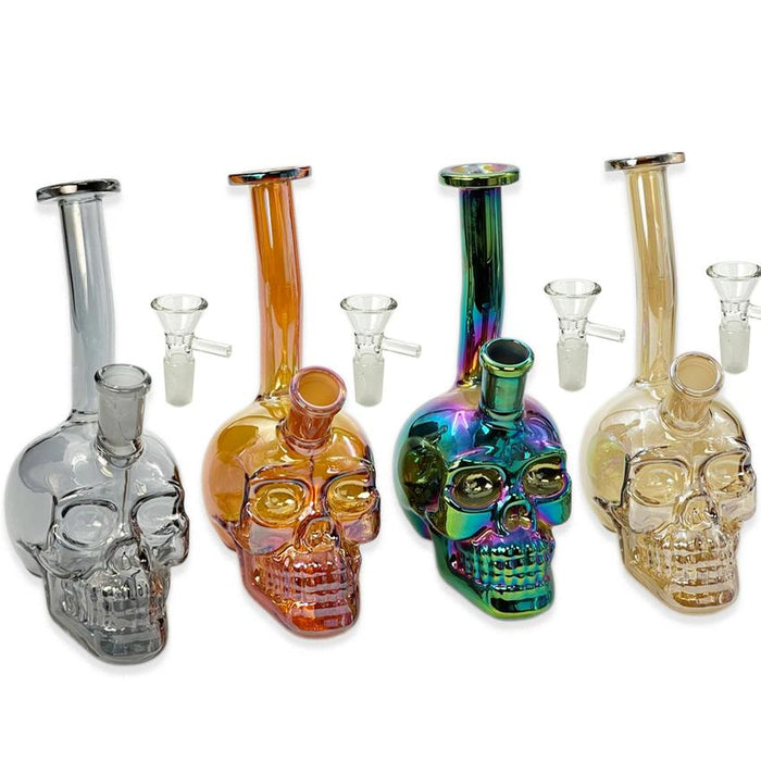 6" Electro Plated Skull Water Pipe - Color & Design May Vary - (1 Count)-Hand Pipes, Rigs, & Bubblers