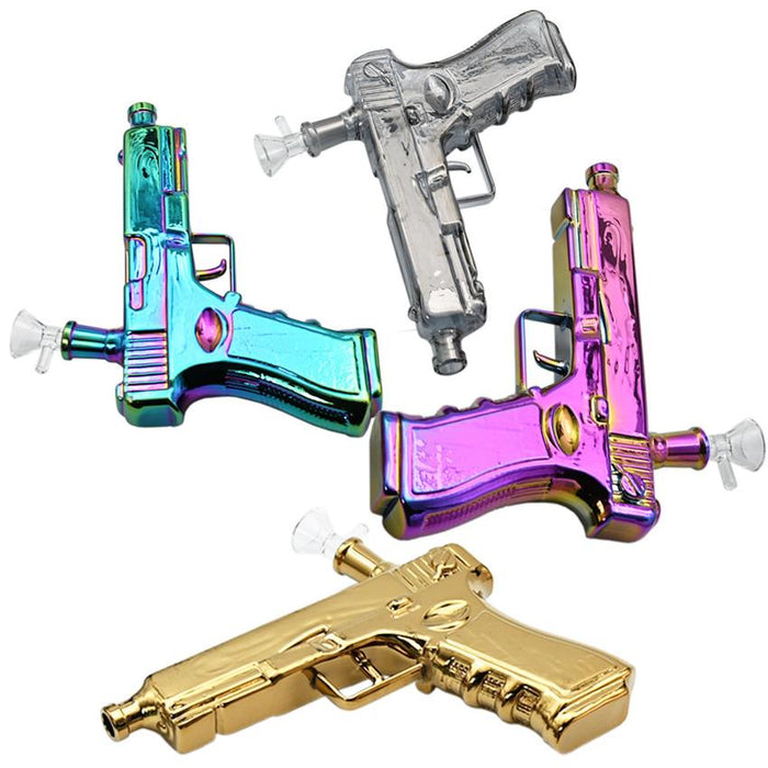 6" Shooter Plated Pstol Water Pipe - Color May Vary - (1 Count)-Hand Pipes, Rigs, & Bubblers