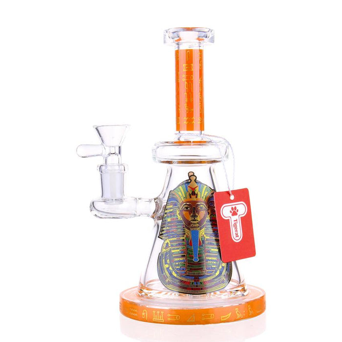 6” Straight Drop Shower Perc Glass WaterPipe – Egyptian Design - Color May Vary - (1 Count)-Hand Pipes, Rigs, & Bubblers