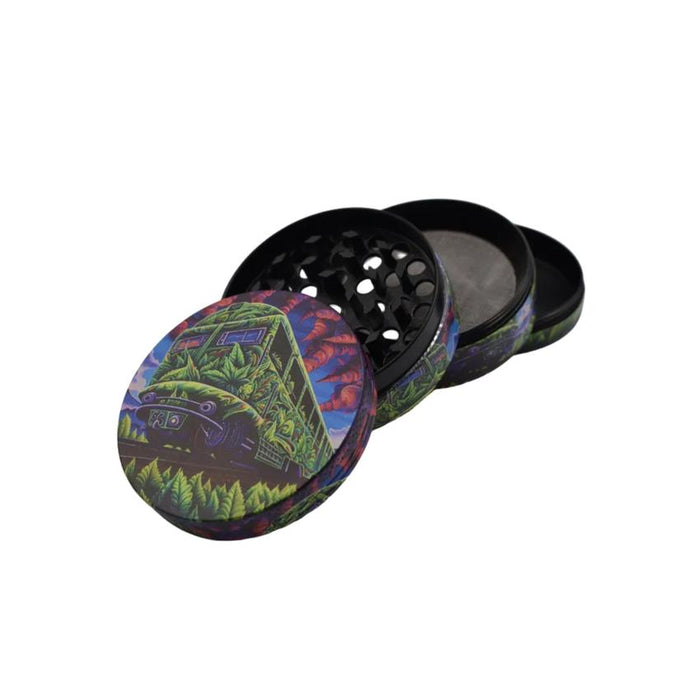 63mm 4 Part Grinder - Happy Bus - (1 Count)-Grinders
