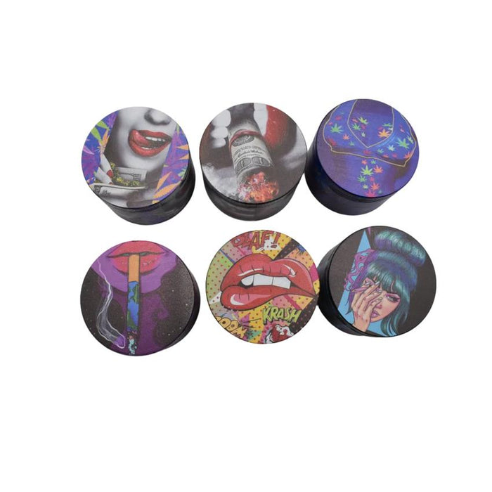 63mm 4 Part Grinder - Lips Design - Various Colors - (6 Count Display)-Grinders