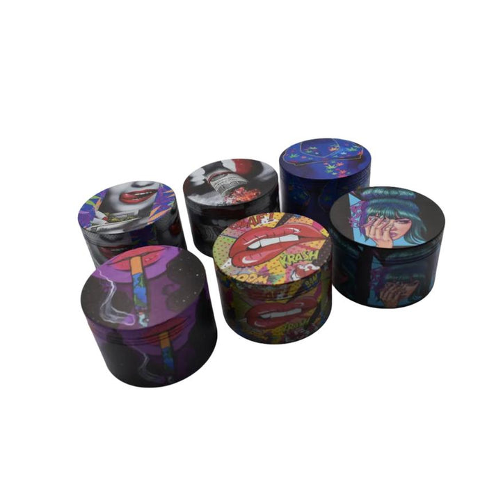 63mm 4 Part Grinder - Lips Design - Various Colors - (6 Count Display)-Grinders