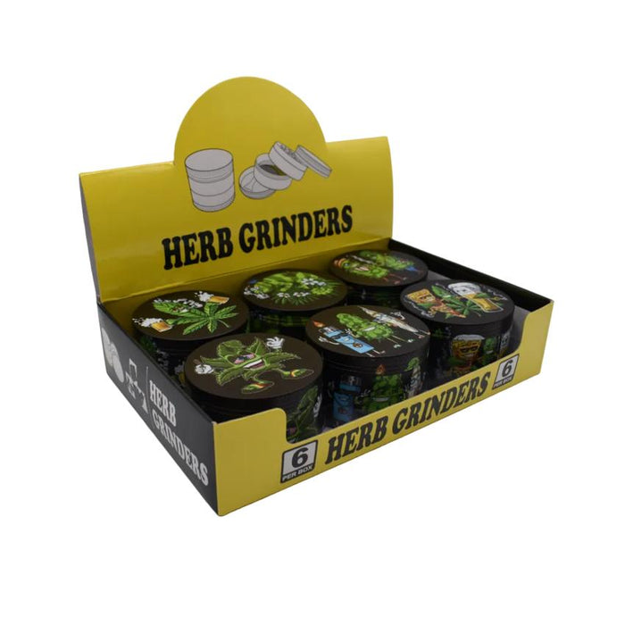 63mm 4 Part Grinder - Various Smokes Designs - (6 Count Display)-Grinders