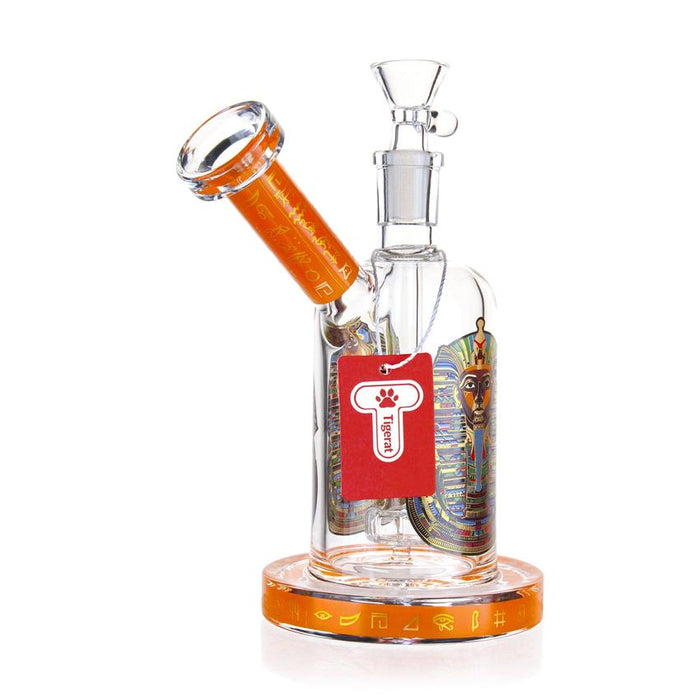 7” Outer Bowl Glass Water Pipe – Egyptian Design - Various Colors - (1 Count)-Hand Pipes, Rigs, & Bubblers