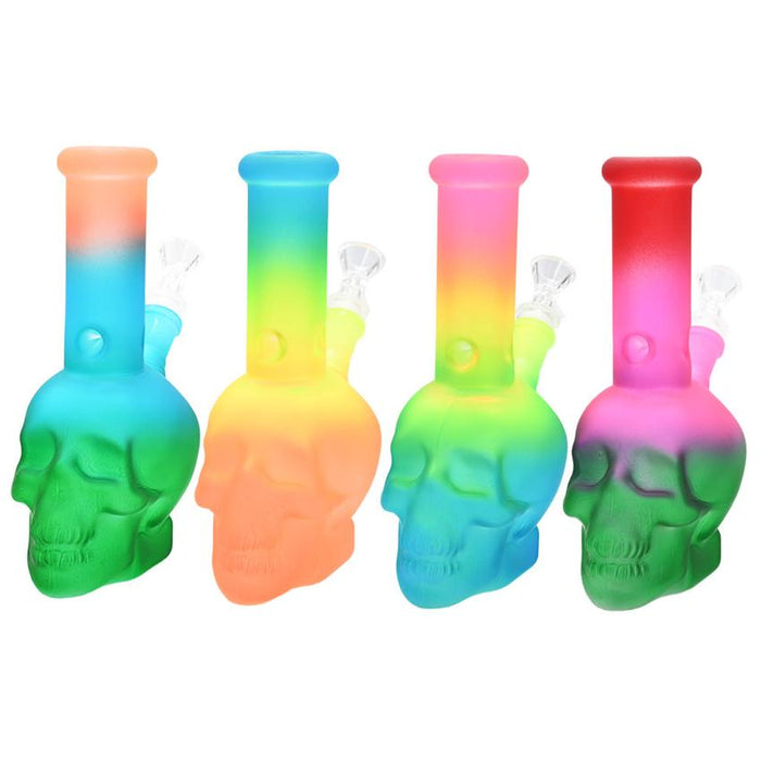 8" Color Gradient Skull Water Pipe - Color & Design May Vary - (1 Count)-Hand Pipes, Rigs, & Bubblers