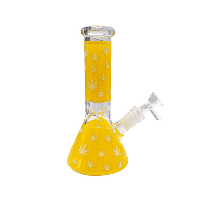 8" Leaf Art Glow Beaker Water Pipe - (1 Count)-Hand Pipes, Rigs, & Bubblers