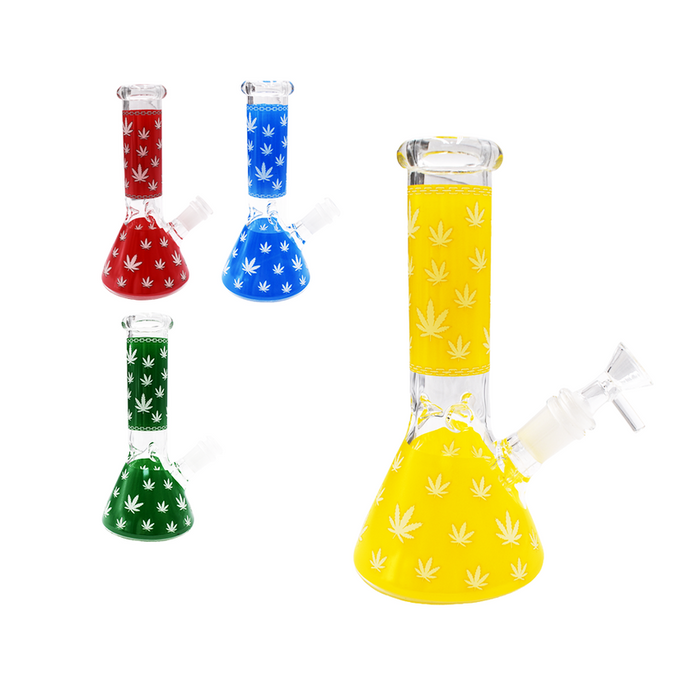 8" Leaf Art Glow Beaker Water Pipe - (1 Count)-Hand Pipes, Rigs, & Bubblers
