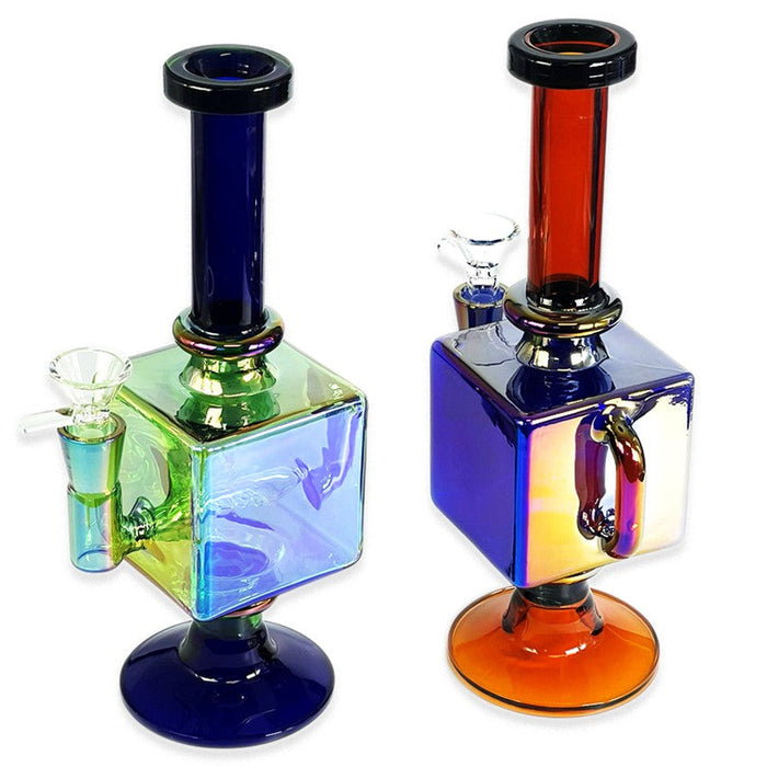 9" Color Glass Square Bowl Hand Pipe - Design May Vary - (1 Count)-Hand Glass, Rigs, & Bubblers