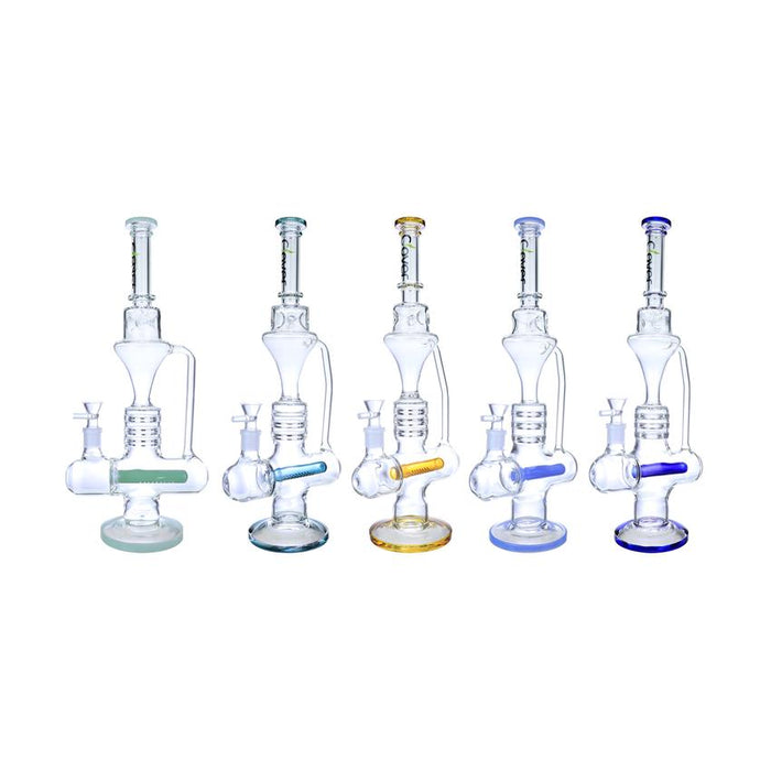 Clover 17" Inline Perc Recycler Waterpipe - Colors May Vary - (1 Count)-Glass Water Pipes-MJ Wholesale