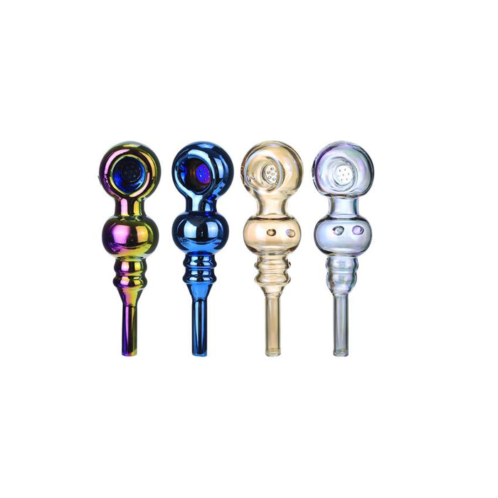 Clover 5.5" Electroplated Two Dotted Handpipe - Colors May Vary - (1 Count)-Hand Pipes-MJ Wholesale