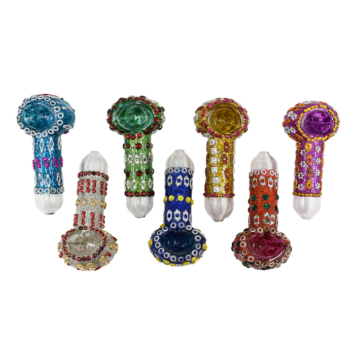 4" Jewels Hand Pipe - Colors Vary - Mixed Design Jar - (25 Count)-Hand Pipes, Rigs, & Bubblers