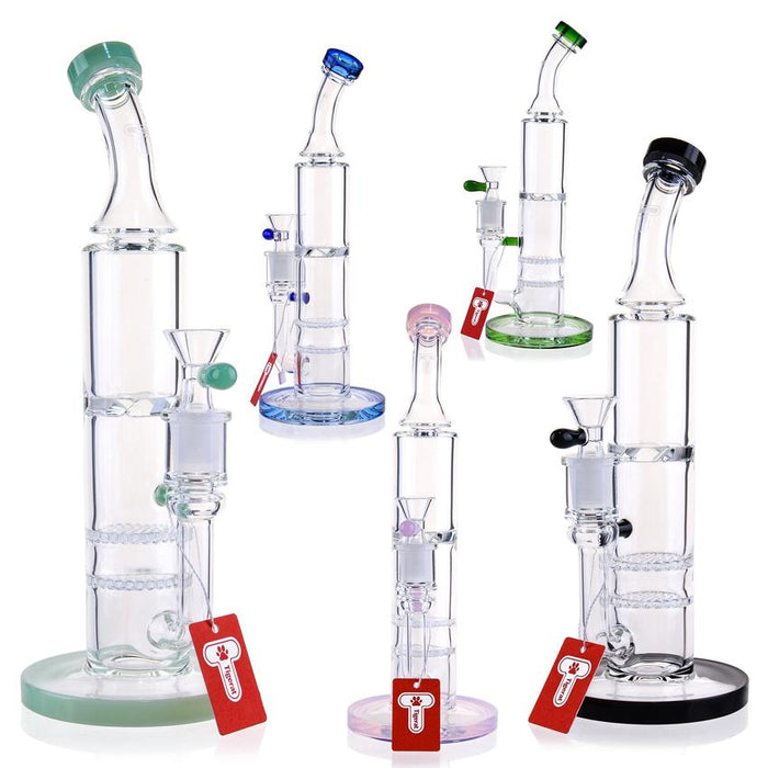11.5" Triple Perc Bent Neck Waterpipe Colors May Vary - (1 Count)-Hand Pipes, Rigs, & Bubblers-MJ Wholesale