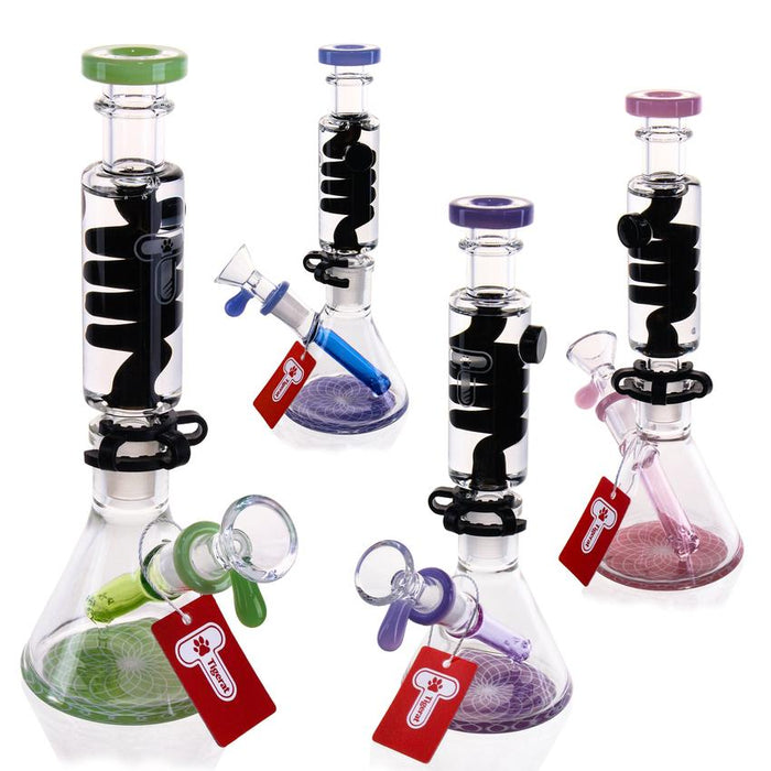 8" Glycerin Coil Swirled Base Beaker Colors May Vary - (1 Count)-Hand Pipes, Rigs, & Bubblers-MJ Wholesale