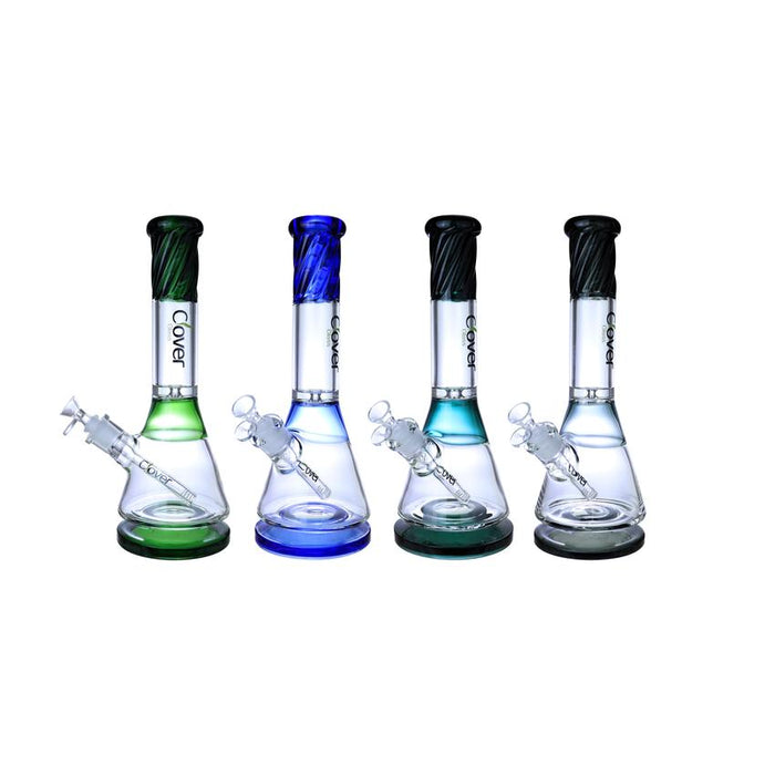 Clover 14" Half Spiral Over Base Beaker Waterpipe 50x7MM - Colors May Vary - (1 Count)-Glass Water Pipes-MJ Wholesale