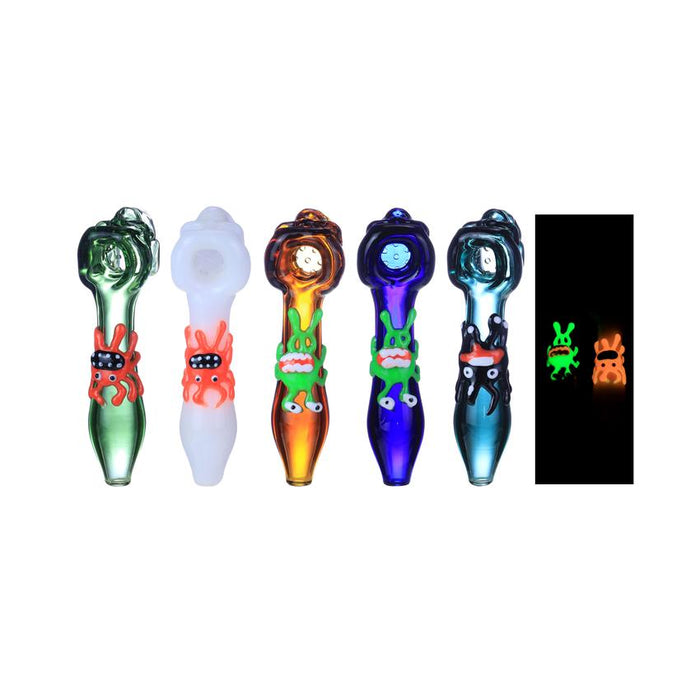 Clover 4.7" Slime Character Glow in the dark Handpipe -Colors May Vary - (1 Count)-Hand Pipes-MJ Wholesale