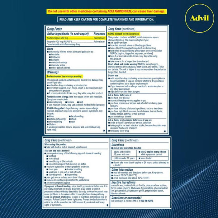 Advil Dual Action Caplets Dispenser - Acetaminophen (NSAID) - (50 Count)-Dietary Supplements