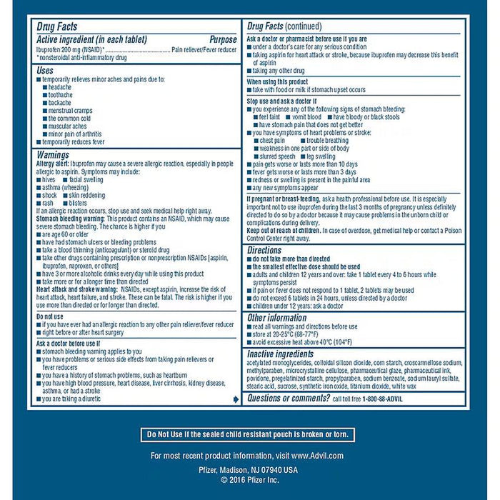 Advil Ibuprofen Pain Reliever Caplets – 200mg – 2 Caplets per Packet – (50 Count)-Dietary Supplements