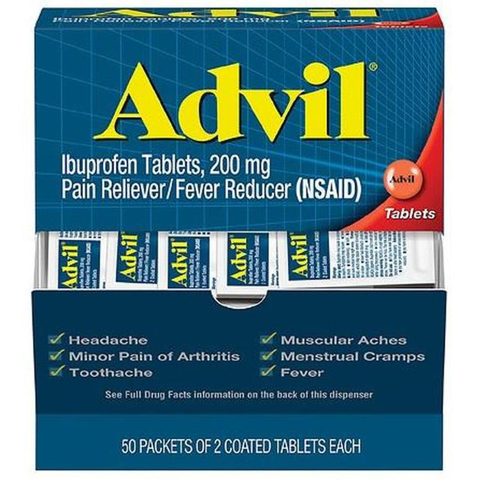 Advil Ibuprofen Pain Reliever Caplets – 200mg – 2 Caplets per Packet – (50 Count)-Dietary Supplements