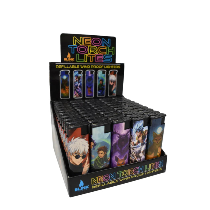 Anime Blink Torch Windproof Lighters - Refillable - Assorted Anime Designs - (50 Count Display)