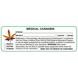Arizona "Canna Strain & Weight Label" 1" x 3" Inch 1000 Count-Prescription Labels & State Compliant Labels