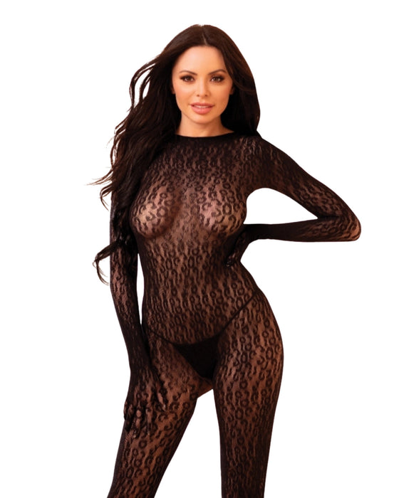 Be Savage Luxe Kitty Sleeve Bodystocking Black-