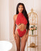 Be Savage Red Hot Cheetah Chain Bodysuit Red-