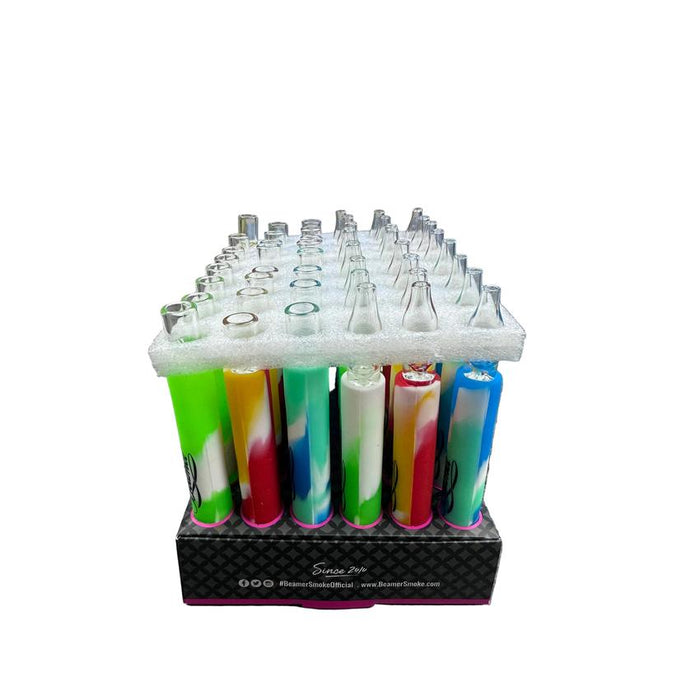 Beamer 5″ Silicone & Glass 2-in-1 Chillum & Straw – Reversible Tip-Mixed Colors – (48 Count Display)-Hand Pipes, Rigs, & Bubblers