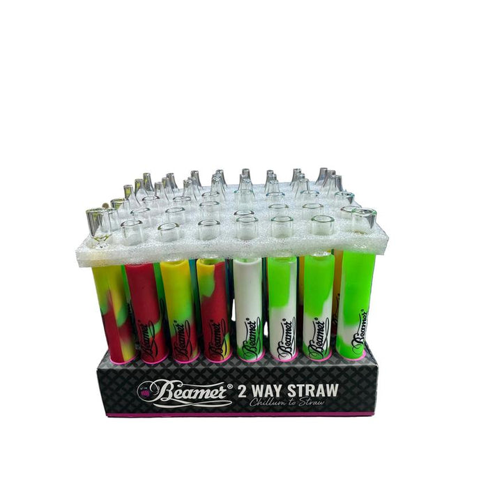 Beamer 5″ Silicone & Glass 2-in-1 Chillum & Straw – Reversible Tip-Mixed Colors – (48 Count Display)-Hand Pipes, Rigs, & Bubblers