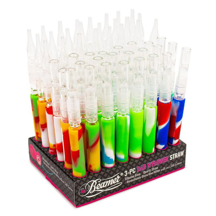 Beamer Silicone & Glass Dab N’ Flower Chillum & Dab Straw – 4.5″ – 3 Piece w/ Quartz Octo Screen – Mixed Colors – (48 Count Display)-Hand Pipes, Rigs, & Bubblers