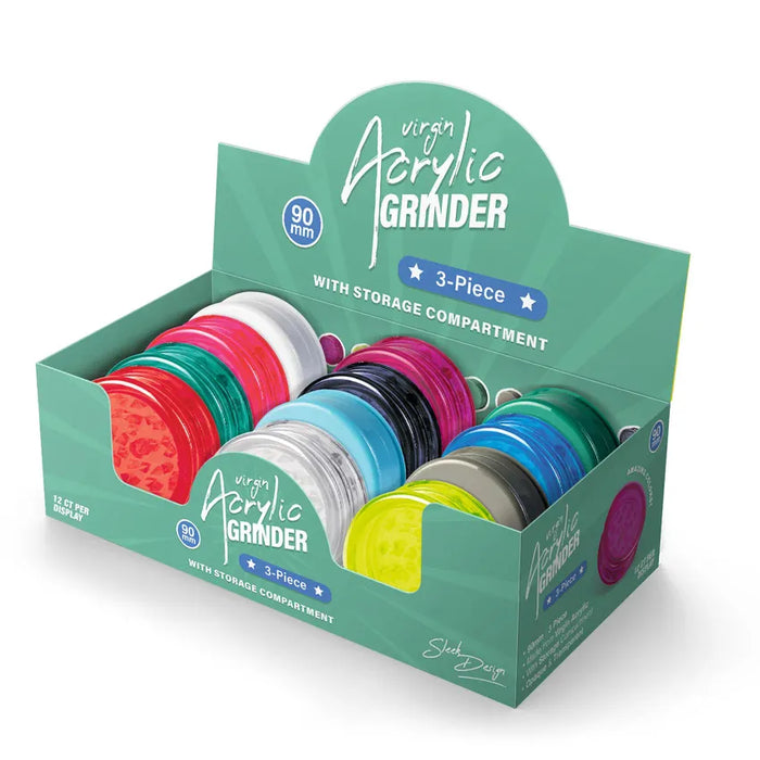 Beamer Virgin Acrylic 3-Piece 63mm or 90mm Grinder - Mixed Colors – (12 Count Display)-Grinders