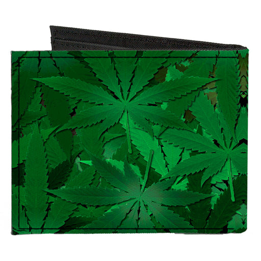 Bi-Fold Wallet - Marijuana Leaves Stacked-Novelty, Hats & Clothing