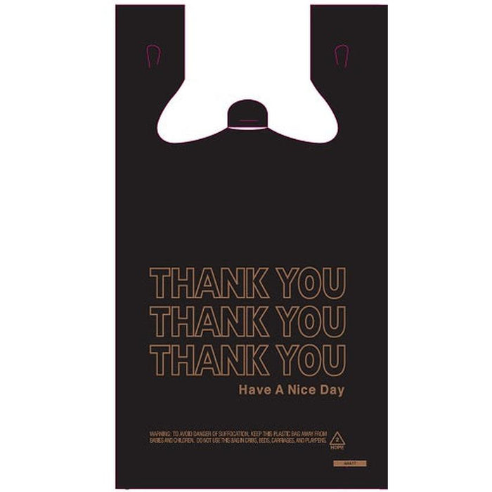 Black & Gold Plastic Shopping Bags - 1/6 - (600 Count)-Pharmacy Bags & Exit Bags