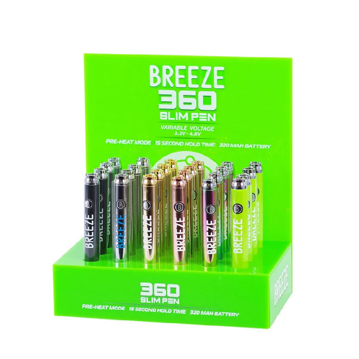 Breeze 510 Thread 360 Slim 320mAh Battery - Assorted Colors - (24 Coun MJ Wholesale Breeze 510 Thread 360 Slim 320mAh Battery - Assorted Colors - (24 Coun MJ Wholesale