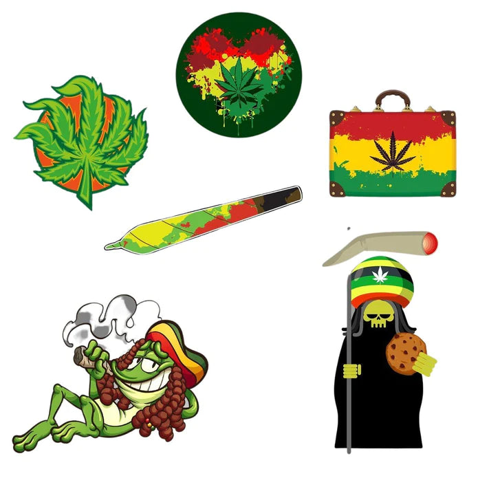 Cannabis Stickers 6 Sticker Per Pack - Various Designs - (1 Count)-Novelty, Hats & Clothing
