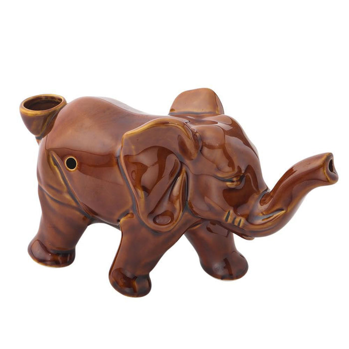 Ceramic Elephant Novelty Pipe - Various Colors - (1 Count)-Hand Pipes, Rigs, & Bubblers