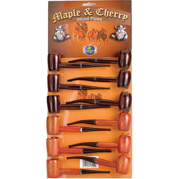 Cherry And Maple Wood Hand Pipes - (12 Count Display)- MJ Wholesale T