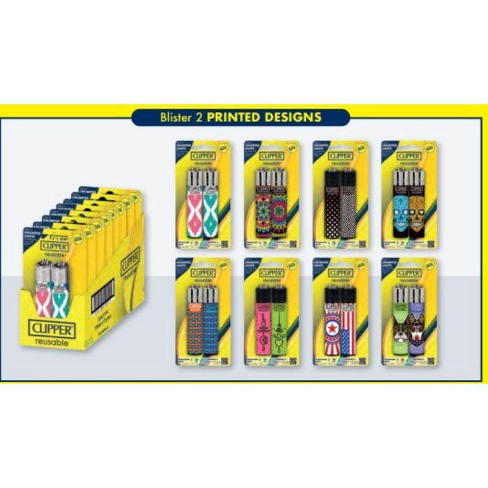 Clipper Classic (8 Count Display) 2 Pack Blister - Various Designs Per Sleeve - 16 Lighters Per Display-Lighters and Torches