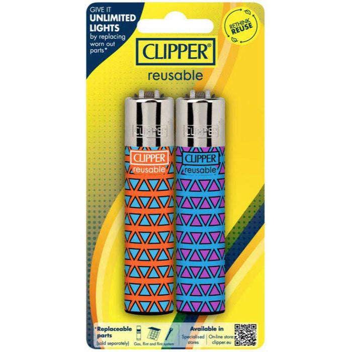 Clipper Lighters Classic 2 Pack Blister - Various Designs - 2 Clipper Lighters Per Pack (8 Count Display)-Lighters and Torches