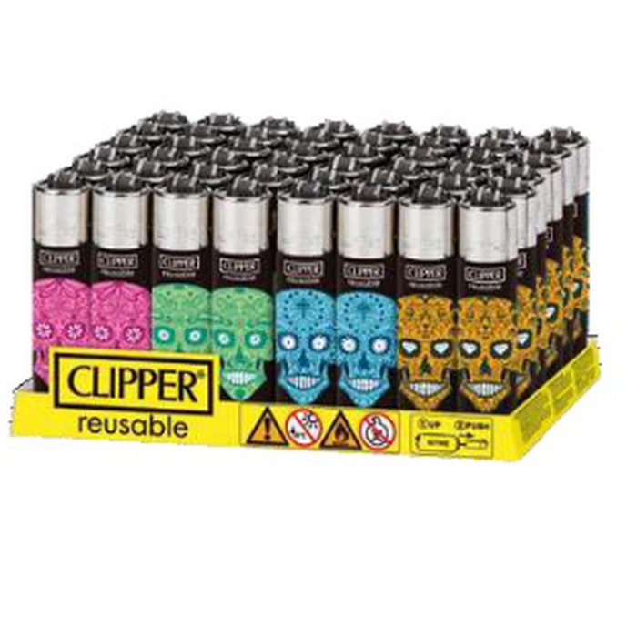 Clipper Mini Sugar Skull Refillable Lighter - (48 Count Display)-