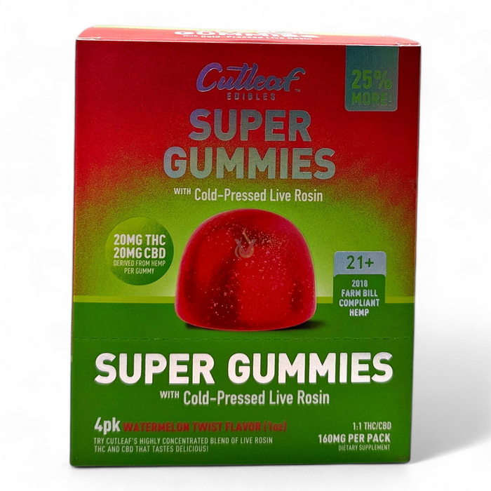 Cutleaf Super Gummies with Cold Pressed Live Rosin - (10 Count Displays)-CBD Edible