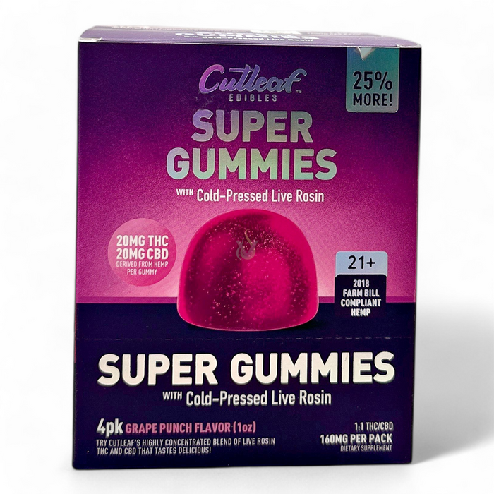 Cutleaf Super Gummies with Cold Pressed Live Rosin - (10 Count Displays)-CBD Edible