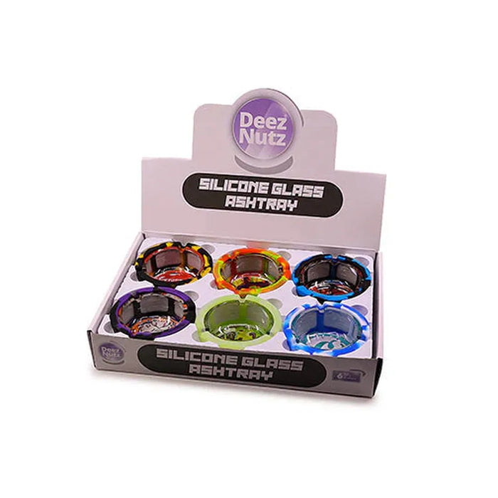 Deez Nutz Glass Ashtray w/ Silicone Sleeve - (6 Count Display)-Rolling Trays and Accessories