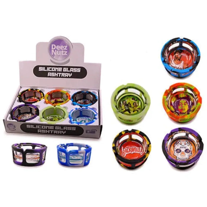 Deez Nutz Glass Ashtray w/ Silicone Sleeve - (6 Count Display)-Rolling Trays and Accessories