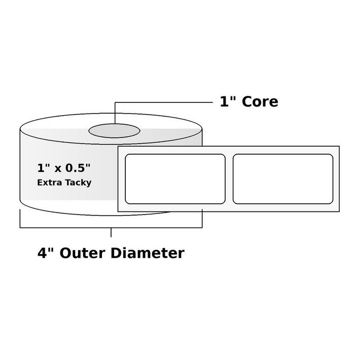 Direct Thermal Labels - Metrc Label - 1" x 0.5" - Extra Tacky - 1" Core / 4" Outer Diameter - (1500 Labels Per Roll)-Stock Labels