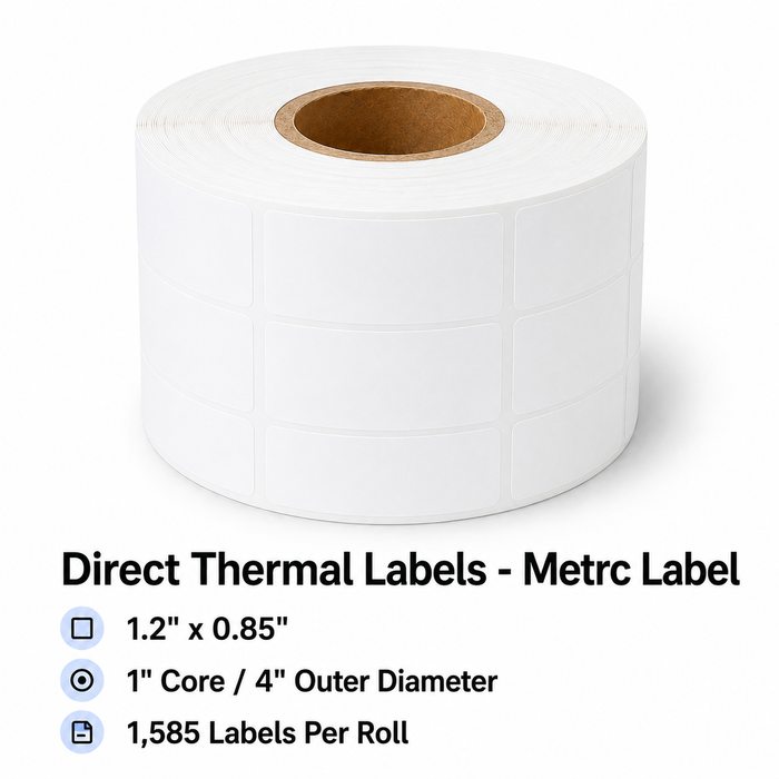 Direct Thermal Labels - Metrc Label - 1.2" x 0.85" - 1" Core / 4" Outer Diameter - (1,585 Labels Per Roll)-Stock Labels-MJ Wholesale